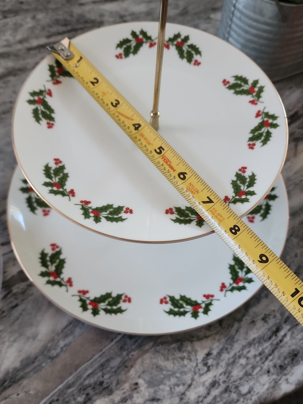 Porcelain Two-Tier Dessert Holiday Server Vintage. Mervyns Brand, 1980s - Picture 3 of 14